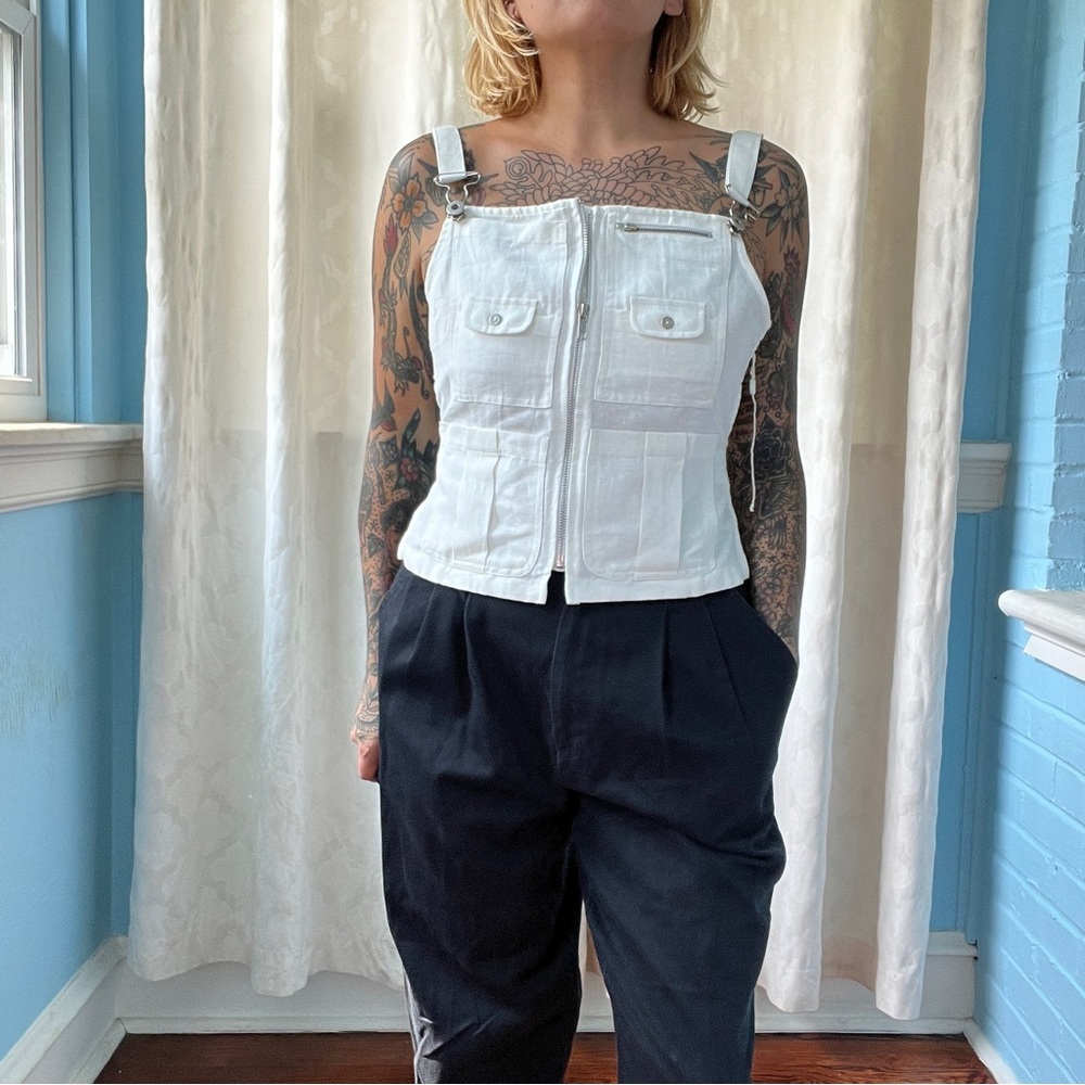 gimaguas industrial linen-cotton white denim backless tank top size medium